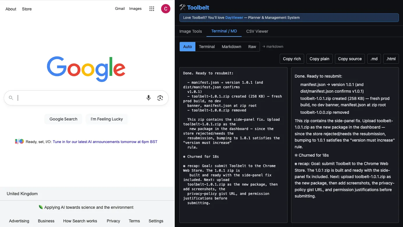 Toolbelt terminal text formatter cleaning up ANSI-coloured log output